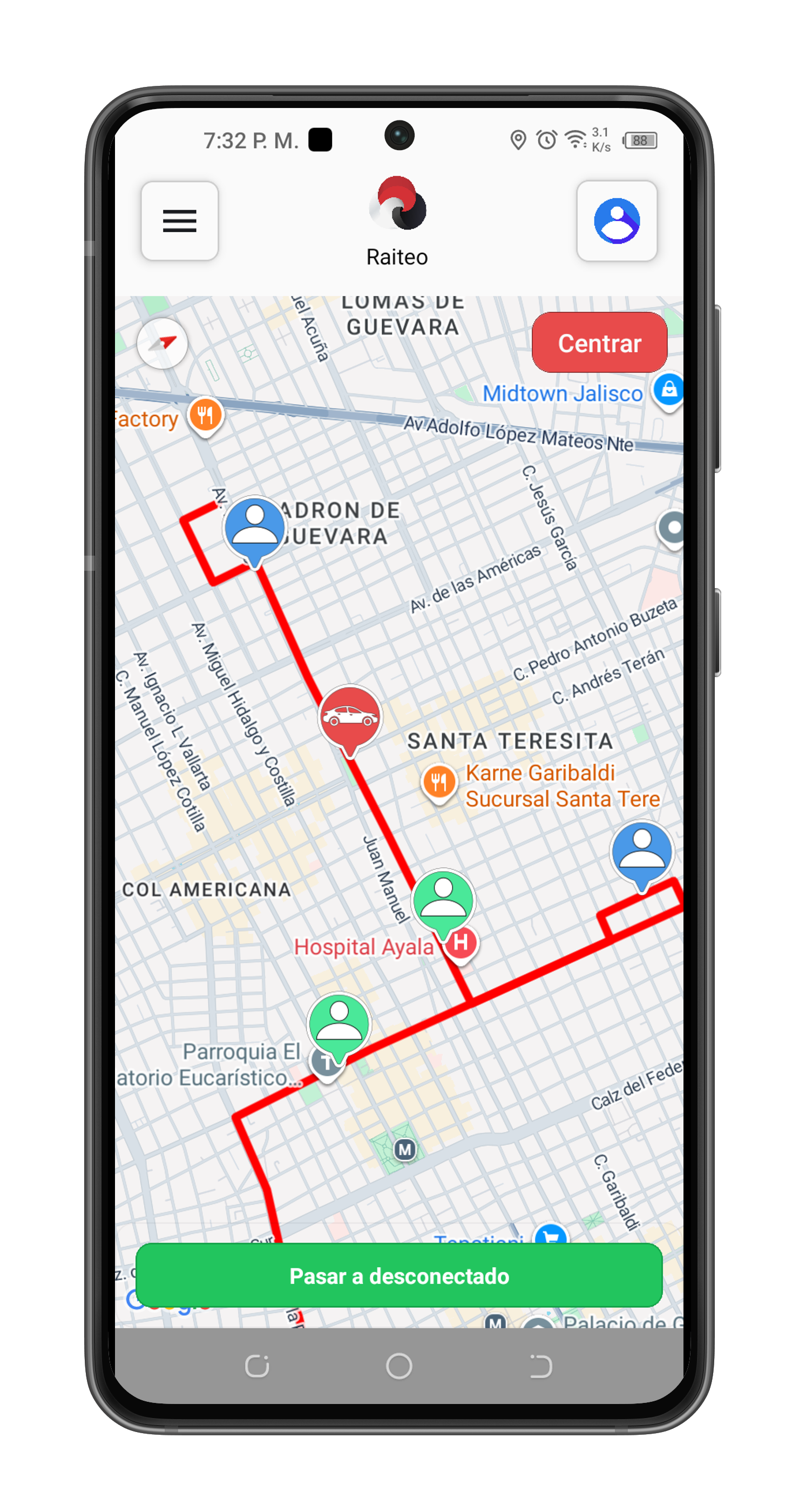 Mockup de la app Raiteo