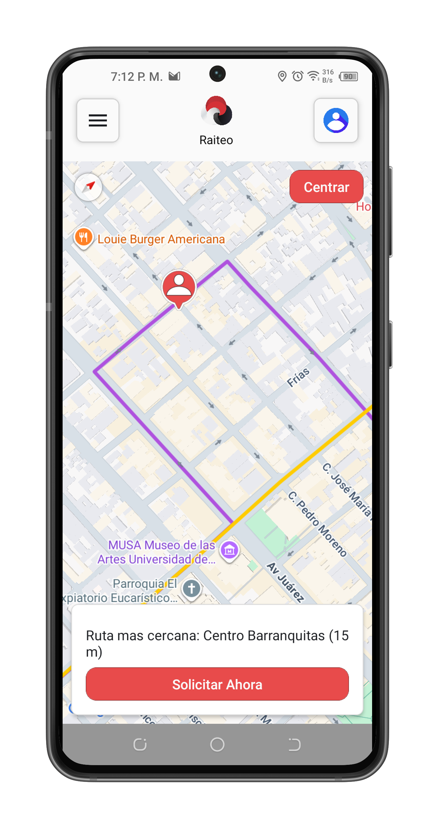 Mockup de la app Raiteo