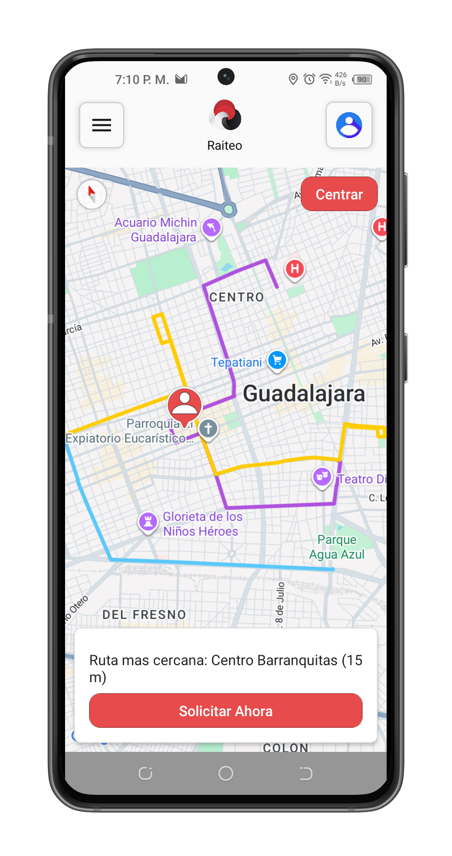 Mockup de la app Raiteo